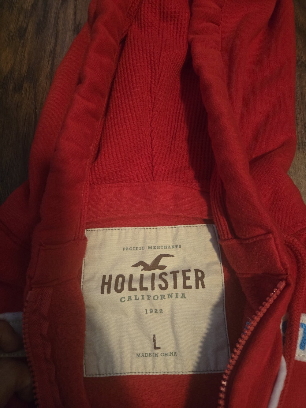Hollister Red Zip-Up Hoodie with White '22' - Picture 3 of 6